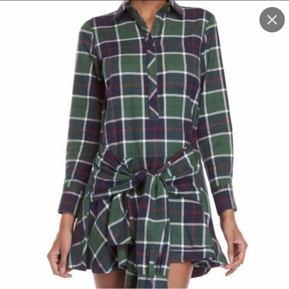 Derek Lam 10 Crosby Plaid Tie-Waist Shirt Dress 0 - Picture 2 of 5